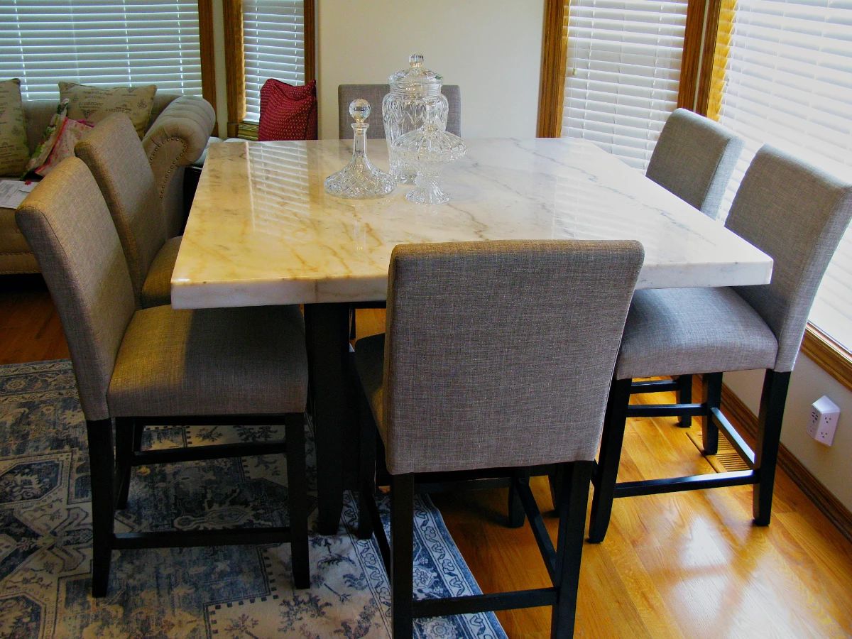 7 Piece Counter Height Dining Marble Top Table 6 High Chairs