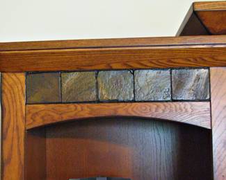 Traditional Wood Entertainment Wall Unit with Slate Tile Accents