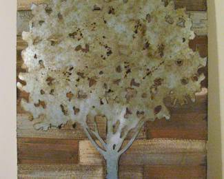 Pier 1  Rustic Metal Tree  Mounted on Natural Fir Planks