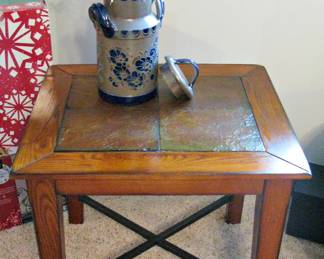 Traditional Wood Matching Side Tables with Slate Accents
