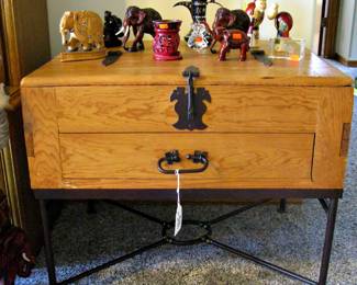 Rustic Trunk Wood Side Table - Top opens with Drawer