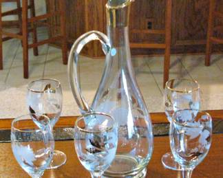 Vintage Romanian Crystal Decanter and Glass Set