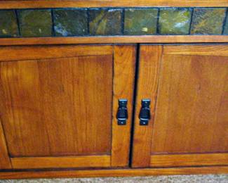 Traditional Wood Entertainment Wall Unit with Slate Tile Accents