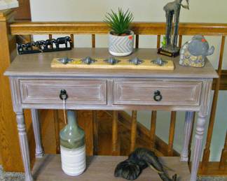  Console Table with a Washed Oak Finish and Spindle Legs.