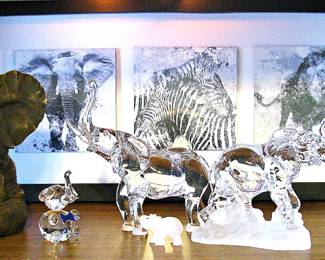 "Crying Baby Elephants"  Collectable Crystal and Wood Elephants
