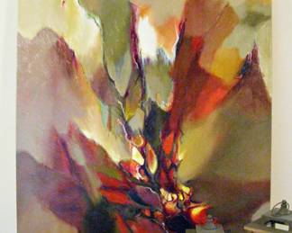 Large Abstract Expressionist Style Oil Painting on Canvas