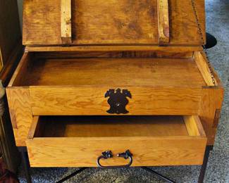 Rustic Trunk Wood Side Table - Top opens with Drawer