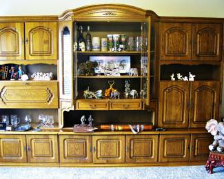  Vintage German Schrank 3pc Solid Oak Wall Unit 