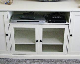  White TV stand can Hold up to a 65" TV Glass Doors