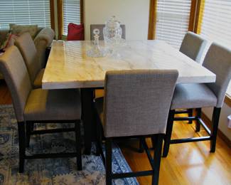 7 Piece Counter Height Dining Marble Top Table 6 High Chairs