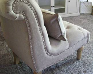 Linen-Look Button Tufted Silver Nailhead Trim Rolled Back Accent Chairs
