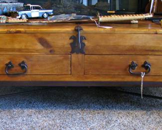 Rustic Wood Trunk Coffee Table - Opens up with 2 Drawers