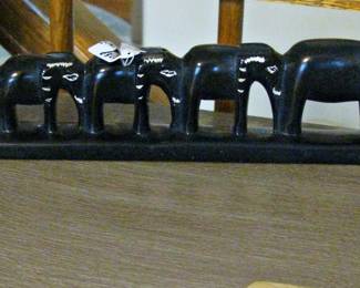 Handcrafted Black Stone  Elephants in a Row