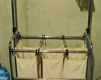  Seville Classics Rolling 3-Bag Steel Laundry Sorter with Hanging Bar 