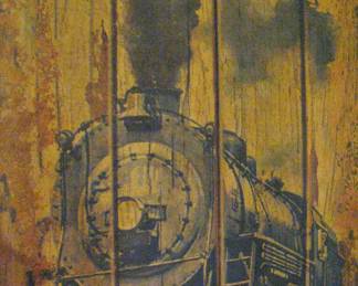  Wood Planks Wall Art Piece Featuring a Vintage Steam Locomotive