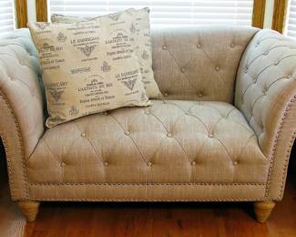 Josephine Loveseat Linen-Look Button Tufted Silver Nailhead trim