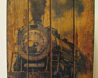  Wood Planks Wall Art Piece Featuring a Vintage Steam Locomotive
