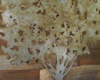 Pier 1  Rustic Metal Tree  Mounted on Natural Fir Planks