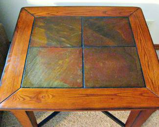 Traditional Wood Matching Side Tables with Slate Accents