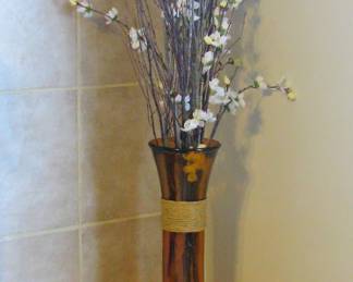 Large Amber Glass Vase with Arangement