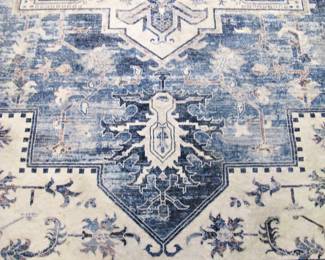 8' X 11' Distressed Blue and Ivory