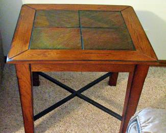 Traditional Wood Matching Side Tables with Slate Accents