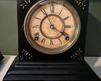 91. Small Black Stone & Gilt Mantel Clock