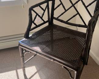 49. Pair of Black Bamboo Arm Chairs with/ Rattan Seat