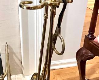 74. Brass Fireplace Tools (Apron, Andirons, Tools, Screen)