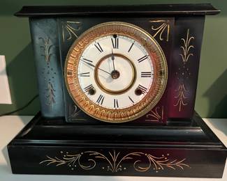 89. Black Stone & Gilt Mantel Clock