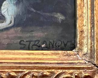 14. Oil Painting of Dogs by Stranovb (frame, as is)