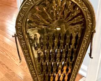 74. Brass Fireplace Tools (Apron, Andirons, Tools, Screen)
