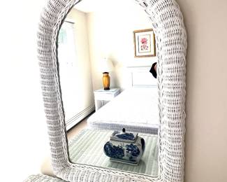 111. White Wicker Mirror