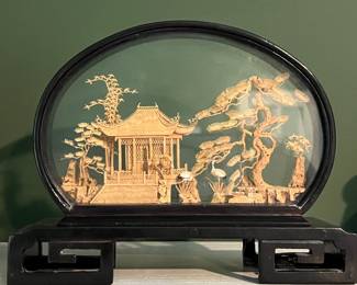 150. Chinese Hand Carved Cork Enclosed Diorama Art Sculpture