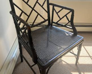 49. Pair of Black Bamboo Arm Chairs with/ Rattan Seat