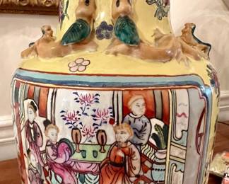 81. Pair of Yellow Chinese Rose Medallion Vases Converted to Lamps