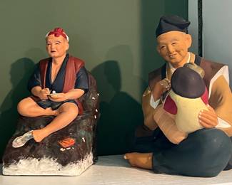 149. Pair of Japanese Hakata Urasaki Clay Figurines