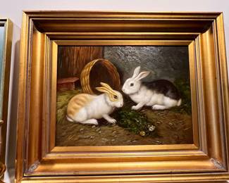 20. Oil Painting of Bunnies signed Borofsky