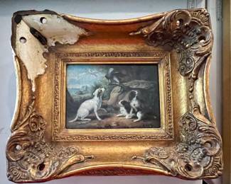 14. Oil Painting of Dogs by Stranovb (frame, as is)