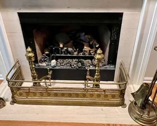 74. Brass Fireplace Tools (Apron, Andirons, Tools, Screen)
