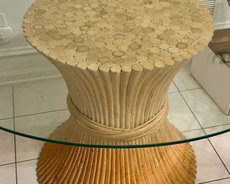 79. Sheaf of Wheat Bamboo Glass Top Round Table