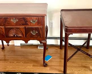 57. Queen Anne Style 4 Drawer Chest 58. Georgian Style Mahogany Wood Lipped Table