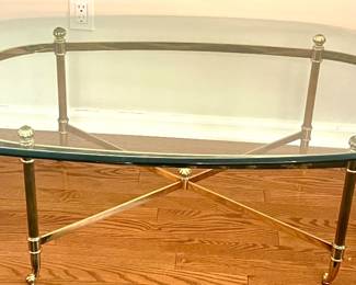 55. Oval Brass & Glass Coffee Table