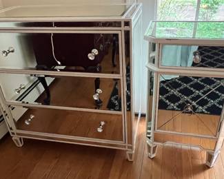 67. Mirrored 3 Drawer Dresser 68. Mirrored 1 Drawer 1 Door Chest