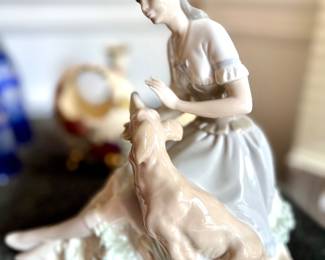 146. Lladro NAO Girl Petting Dog Figurine