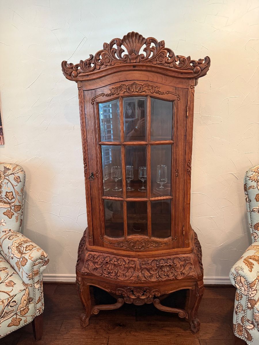 Victorian Revival French Rococo Style Mahogany Display Cabinet