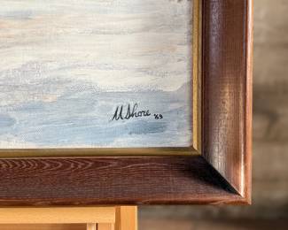This lot features an original oil on board, signed lower right by artist M. Shore. This piece measures in frame, 28.75” H x 34.75” W.