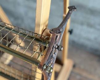 This lot features an antique brass train car luggage rack in very good condition that measures, 29.5” W x 12.5” D.