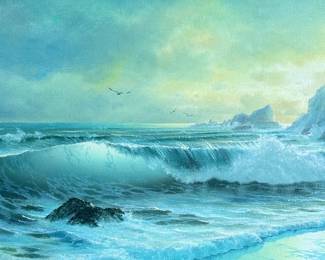 “Misty”, an original oil on canvas by listed artist, Larry Vorhees. Signed lower left, professionally framed, and measures in frame, 33.5” H x 57.5” W.