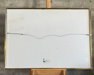 “Crossing Blue Green”, an original mixed media work of art by listed artist, Andrea Way. This piece measures in frame, 38.25” H x 54.25” W. Andrea Way is an American artist currently based in Washington, D.C. Her geometric abstract works stem from a personal fascination with patterns and are based on a system of order and randomness that are labor-intensive, with a “punishing complexity”.